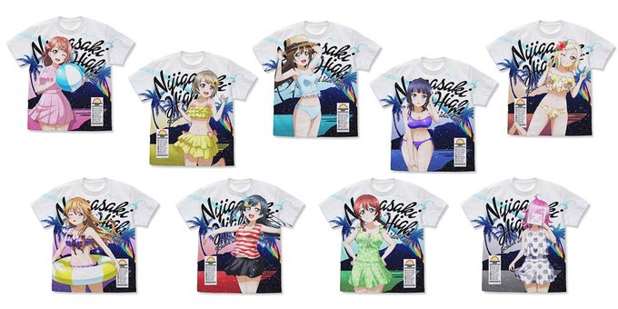 水着姿が眩しい！『ラブライブ！虹ヶ咲学園スクールアイドル同好会』虹学メンバーのフルグラフィックTシャツが登場！